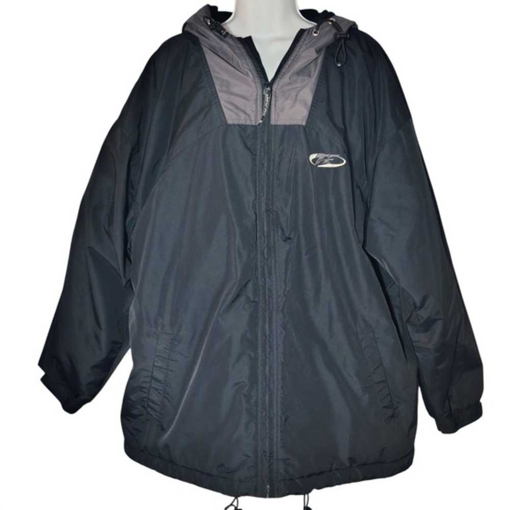 vintage TOP FLITE by‎ SPALDING Black Gray Hooded Water Repellent Nylon Jacket Xl
